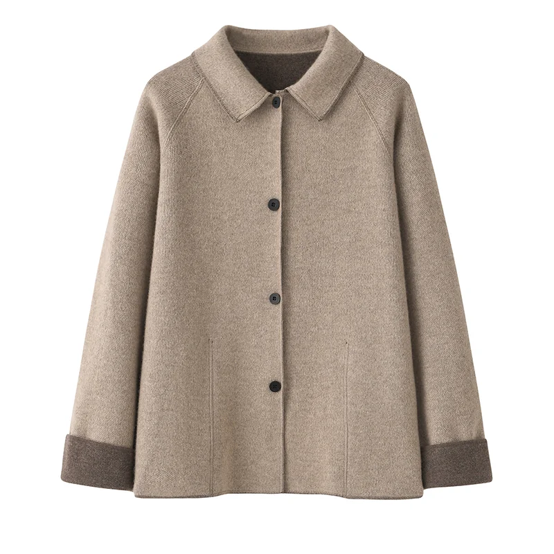 100% Cashmere, Cashmere crew-neck sweater — Camel Hooded, 14–15.5µm, Cashmere Garment / Women — detail view 3