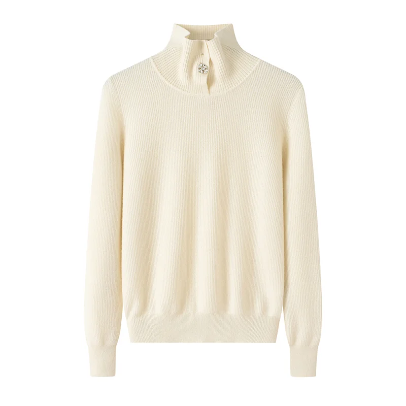 100% Cashmere, Cashmere crew-neck sweater — White, 14–15.5µm, Cashmere Garment / Women — detail view 2