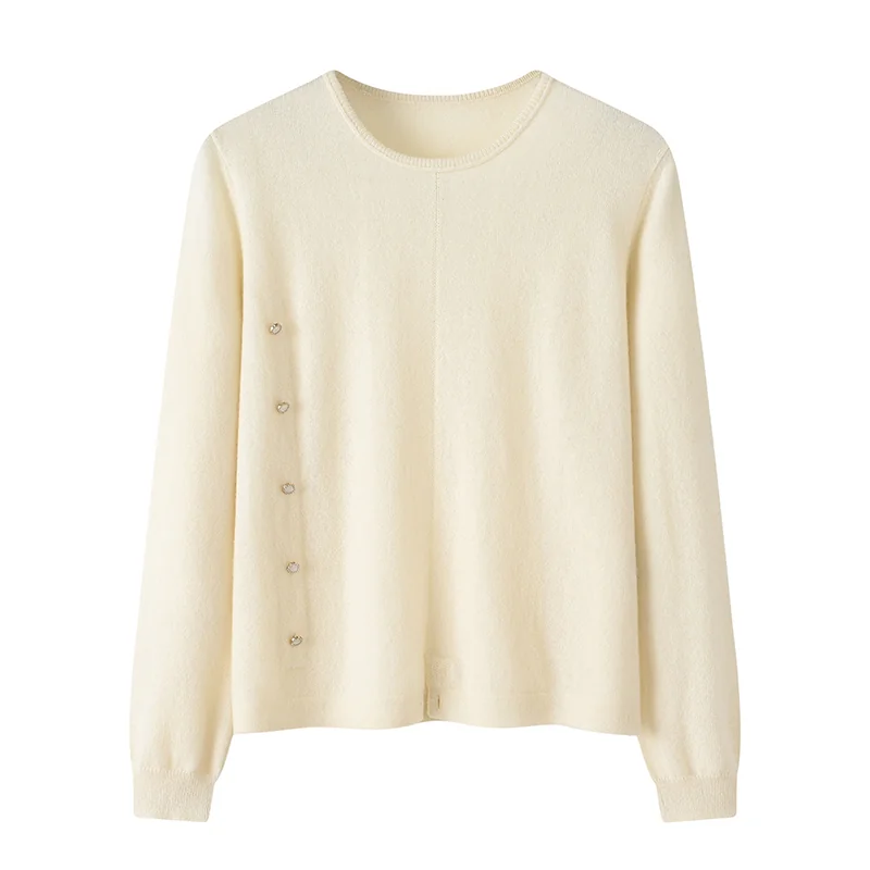 100% Cashmere, Cashmere crew-neck sweater — White, 14–15.5µm, Cashmere Garment / Women — detail view 2