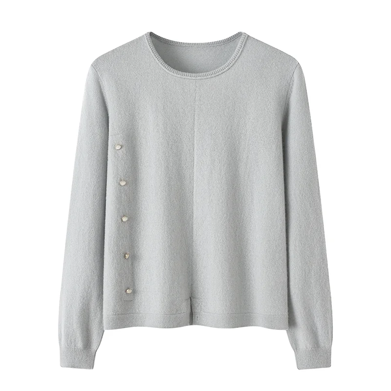 100% Cashmere, Cashmere crew-neck sweater — White, 14–15.5µm, Cashmere Garment / Women — detail view 3