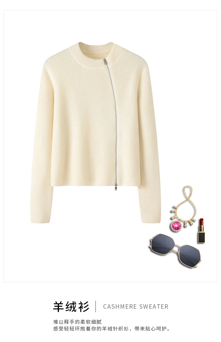 100% Cashmere, Cashmere crew-neck sweater — White, 14–15.5µm, Cashmere Garment / Women — detail view 5