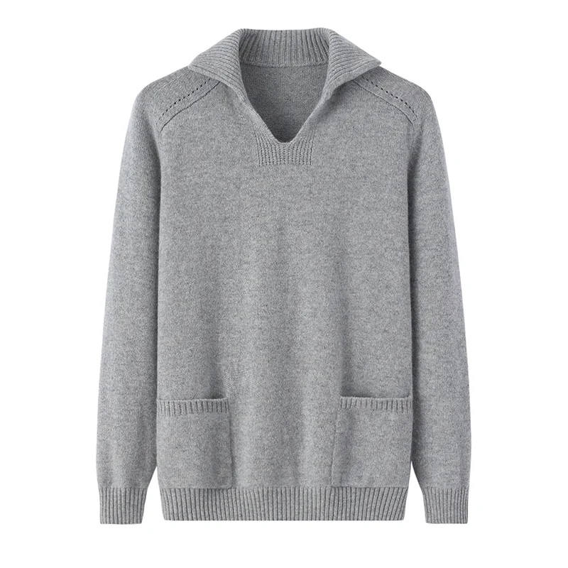 100% Cashmere, Cashmere crew-neck sweater — Grey, 14–15.5µm, Cashmere Garment / Women — detail view 2