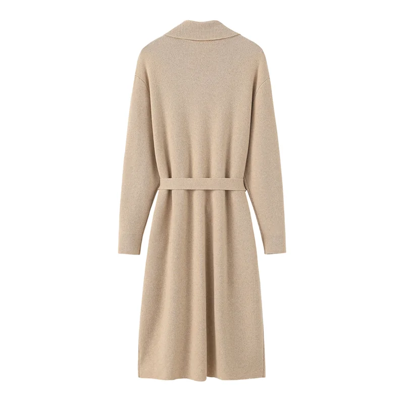 Cashmere crew-neck sweater — Beige Waist-tie — Cashmere Sweaters & Knitwear, 100% Cashmere