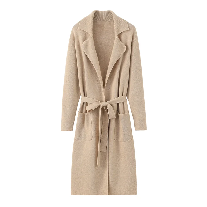 100% Cashmere, Cashmere crew-neck sweater — Beige Waist-tie, 14–15.5µm, Cashmere Garment / Women — detail view 2