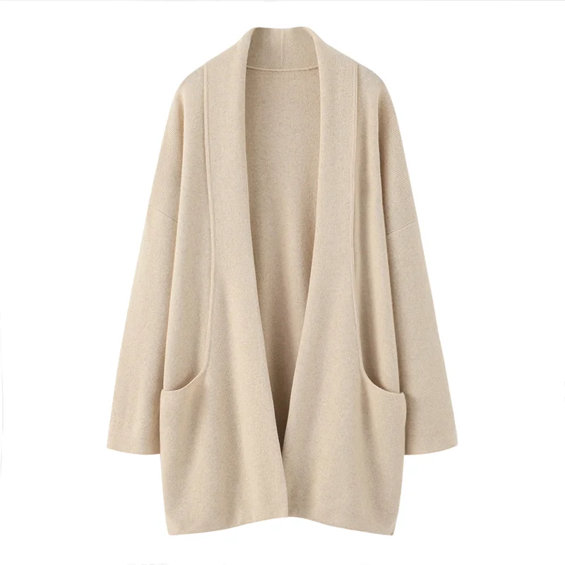 100% Cashmere, Cashmere crew-neck sweater — Beige, 14–15.5µm, Cashmere Garment / Women — detail view 2