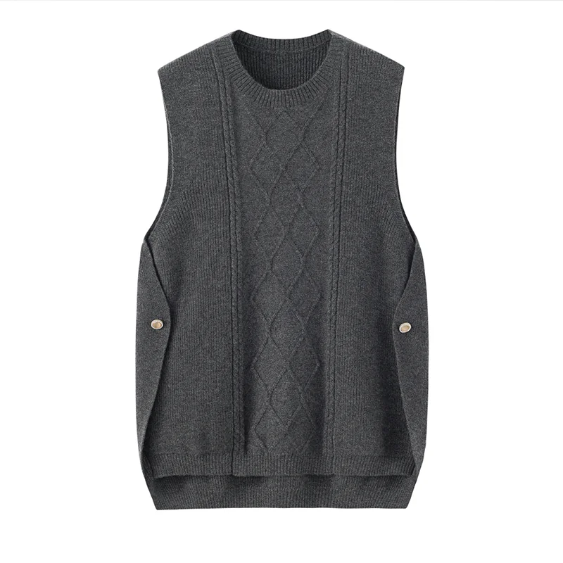 100% Cashmere, Cashmere sleeveless vest — Grey Turtleneck vest, 14–15.5µm, Cashmere Garment / Women — detail view 2