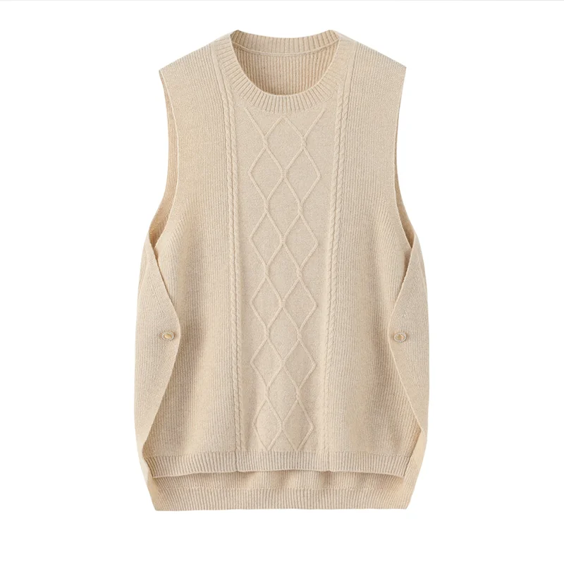100% Cashmere, Cashmere sleeveless vest — Grey Turtleneck vest, 14–15.5µm, Cashmere Garment / Women — detail view 3
