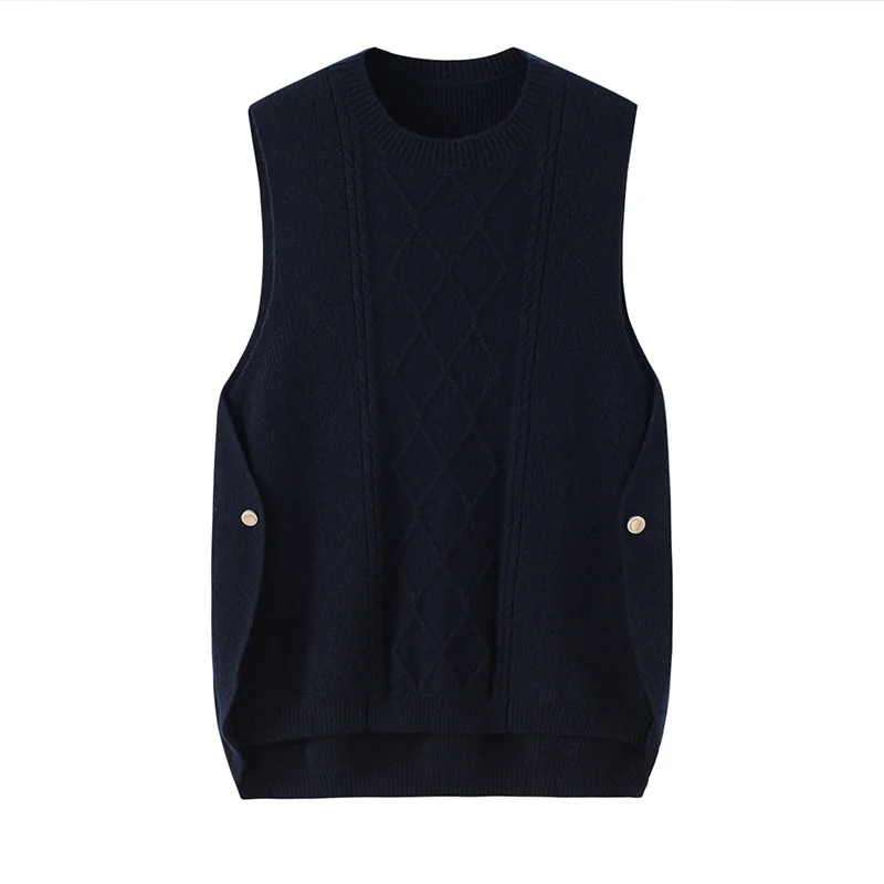 100% Cashmere, Cashmere sleeveless vest — Grey Turtleneck vest, 14–15.5µm, Cashmere Garment / Women — detail view 4