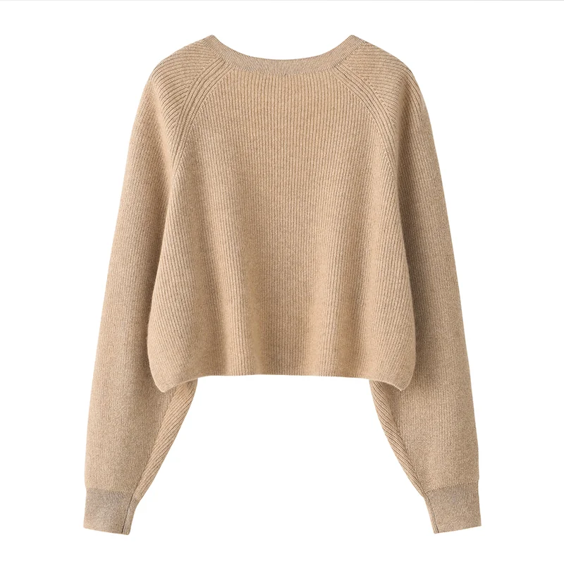 Cashmere crew-neck sweater — Camel Cropped — Cashmere Sweaters & Knitwear, 100% Cashmere