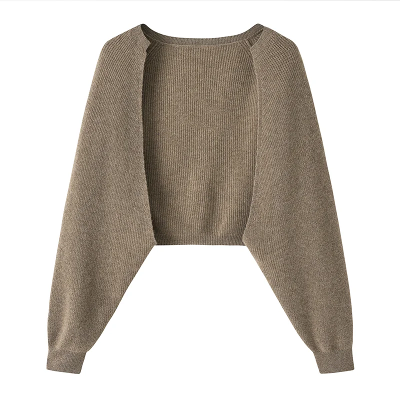 100% Cashmere, Cashmere crew-neck sweater — Camel Cropped, 14–15.5µm, Cashmere Garment / Women — detail view 2