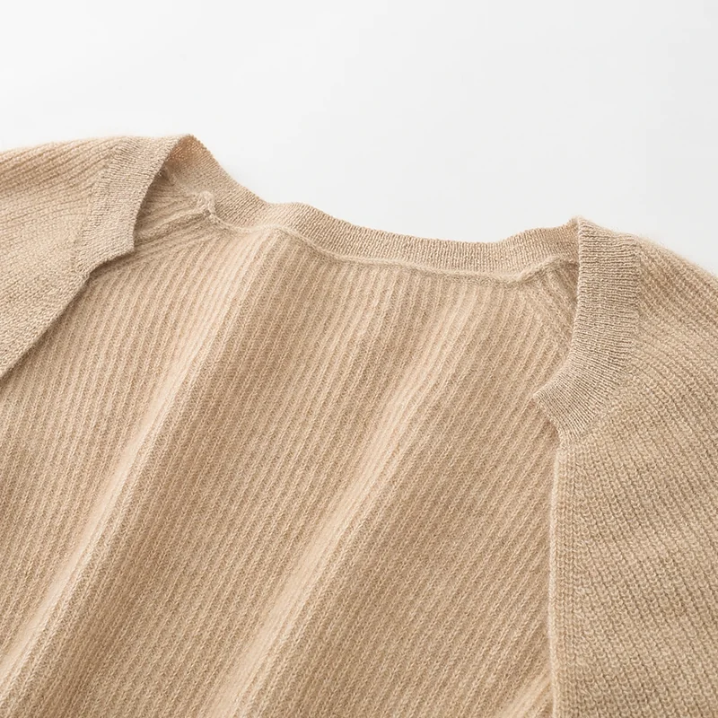 100% Cashmere, Cashmere crew-neck sweater — Camel Cropped, 14–15.5µm, Cashmere Garment / Women — detail view 6