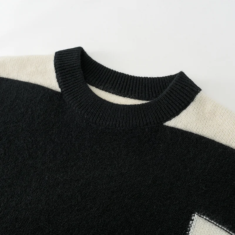 100% Cashmere, Cashmere crew-neck sweater — Black Colour-block, 14–15.5µm, Cashmere Garment / Women — detail view 5