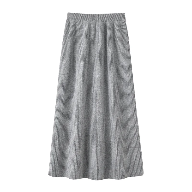 100% Cashmere, Cashmere knit skirt — Grey Skirt, 14–15.5µm, Cashmere Garment / Women — detail view 2