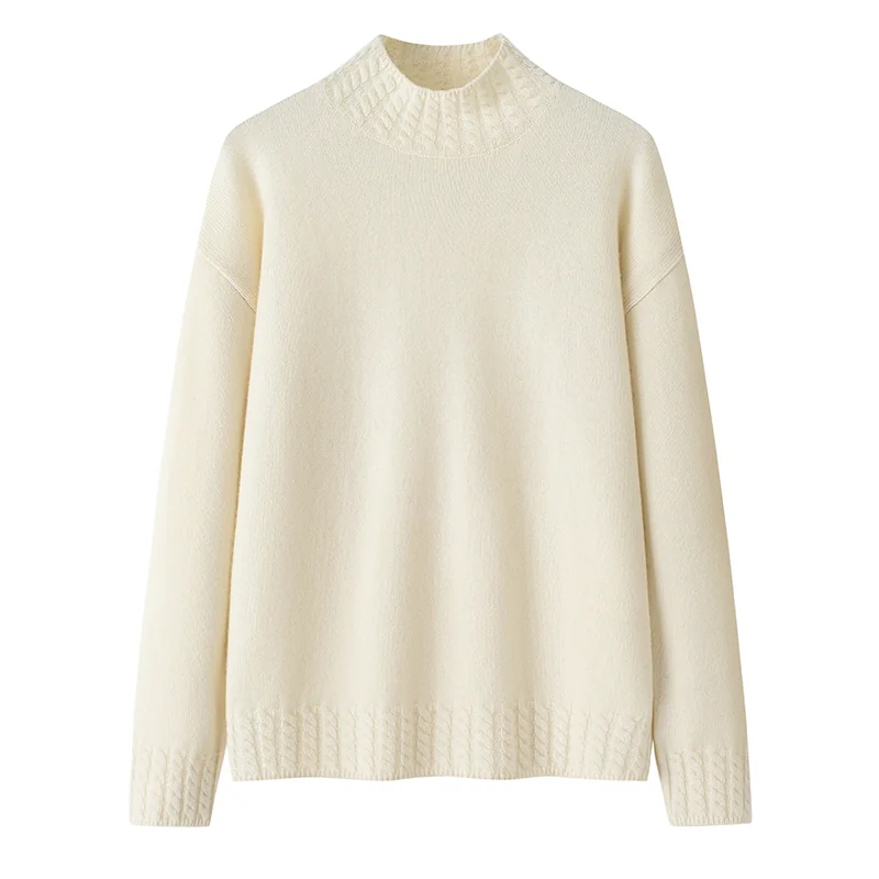 100% Cashmere, Cashmere crew-neck sweater — White, 14–15.5µm, Cashmere Garment / Women — detail view 2