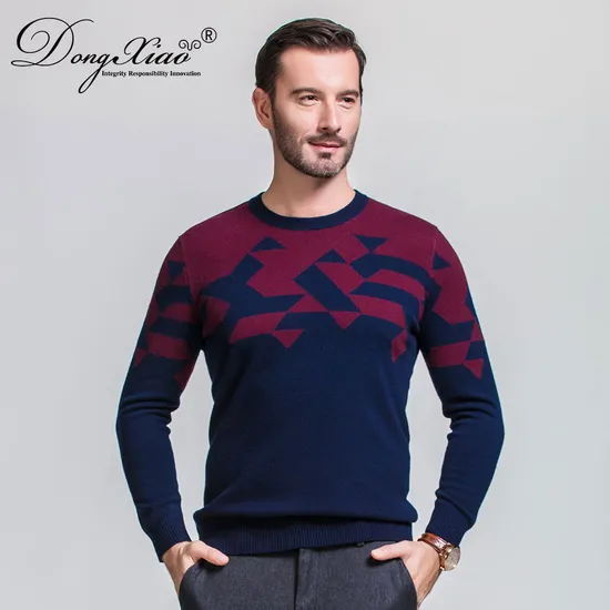 Classic Thick Knitting Jacquard Men Wool Cashmere Sweater