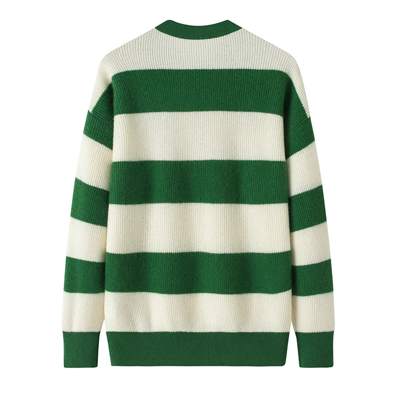 Cashmere crew-neck sweater — Camel Striped — Cashmere Sweaters & Knitwear, 100% Cashmere