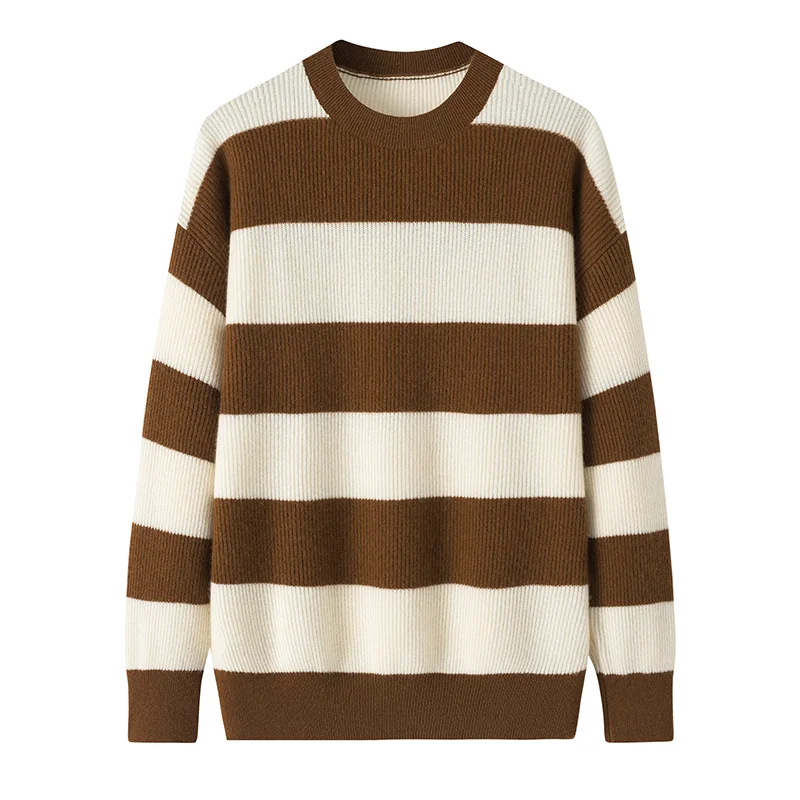 100% Cashmere, Cashmere crew-neck sweater — Camel Striped, 14–15.5µm, Cashmere Garment / Women — detail view 2