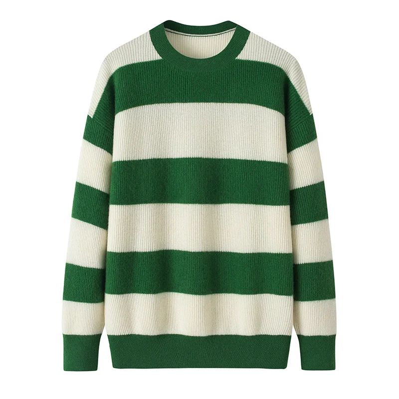100% Cashmere, Cashmere crew-neck sweater — Camel Striped, 14–15.5µm, Cashmere Garment / Women — detail view 3