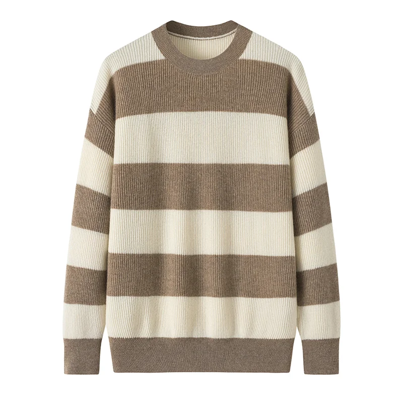 100% Cashmere, Cashmere crew-neck sweater — Camel Striped, 14–15.5µm, Cashmere Garment / Women — detail view 4