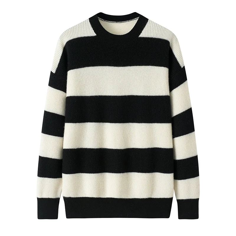 100% Cashmere, Cashmere crew-neck sweater — Camel Striped, 14–15.5µm, Cashmere Garment / Women — detail view 5