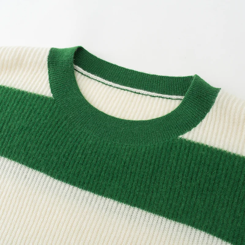100% Cashmere, Cashmere crew-neck sweater — Camel Striped, 14–15.5µm, Cashmere Garment / Women — detail view 8