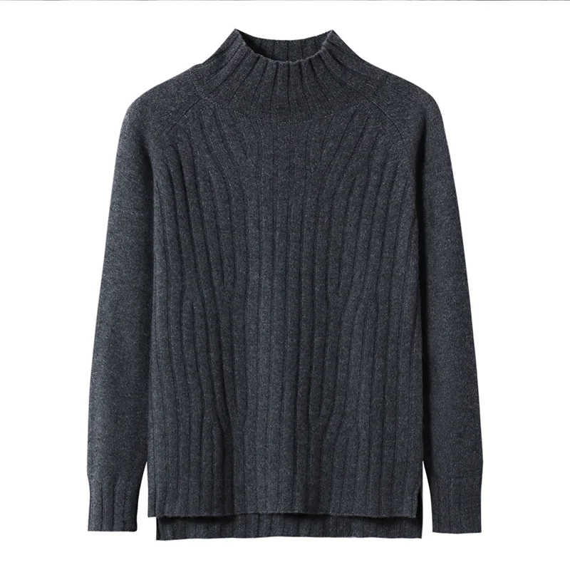 100% Cashmere, Cashmere crew-neck sweater — Grey, 14–15.5µm, Cashmere Garment / Women — detail view 2