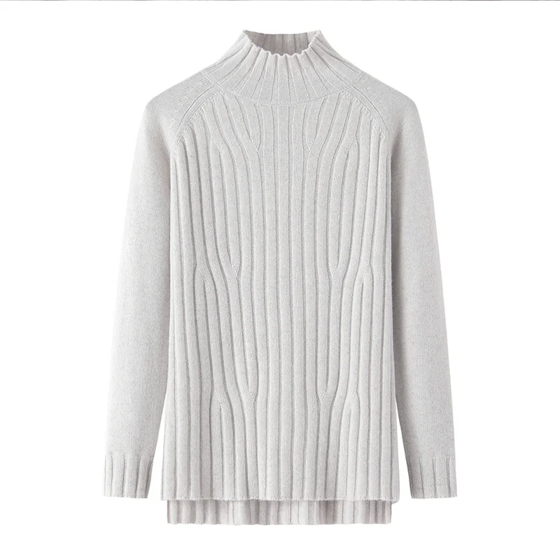 100% Cashmere, Cashmere crew-neck sweater — Grey, 14–15.5µm, Cashmere Garment / Women — detail view 4