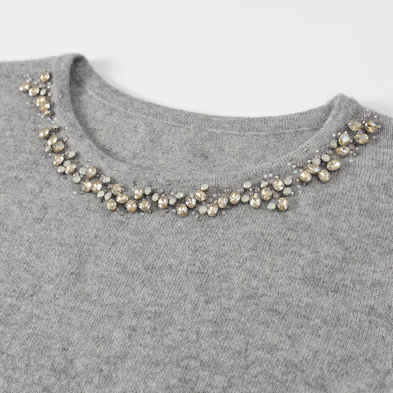 100% Cashmere, Cashmere crew-neck sweater — Grey, 14–15.5µm, Cashmere Garment / Women — detail view 5