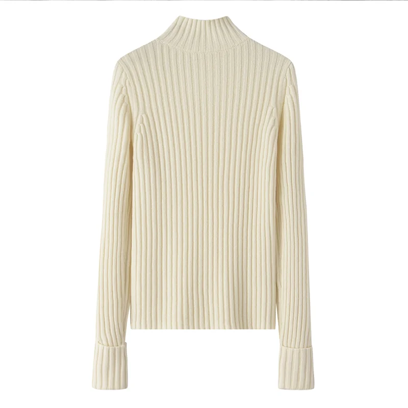 Cashmere crew-neck sweater — White Ribbed — Cashmere Sweaters & Knitwear, 100% Cashmere