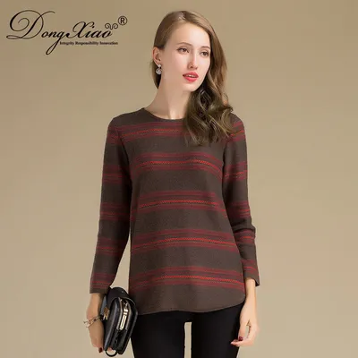 Colourful Stripes Design Wool Cashmere Sweater for Lady