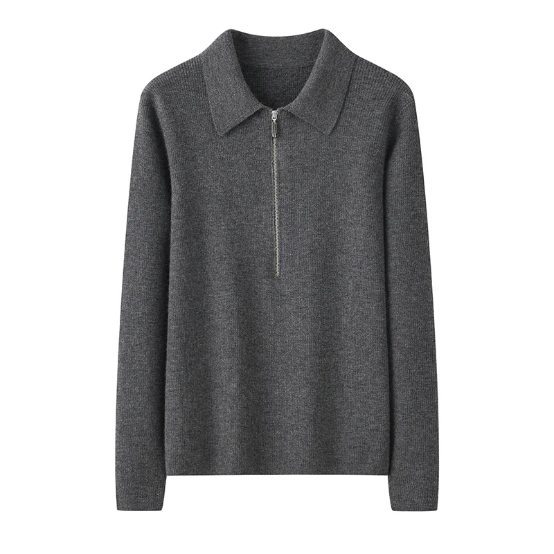 Cashmere button-front cardigan — Grey Shirt collar