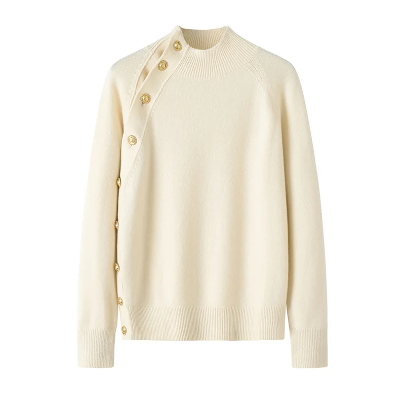 100% Cashmere, Cashmere crew-neck sweater — White, 14–15.5µm, Cashmere Garment / Women — detail view 2