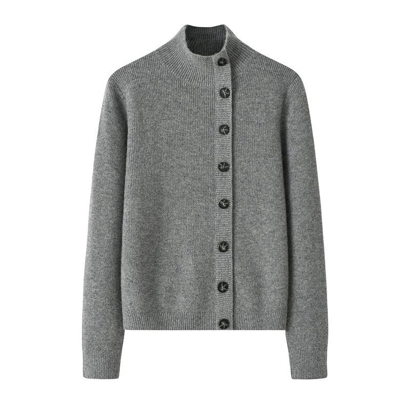 100% Cashmere, Cashmere crew-neck sweater — Grey, 14–15.5µm, Cashmere Garment / Women — detail view 2