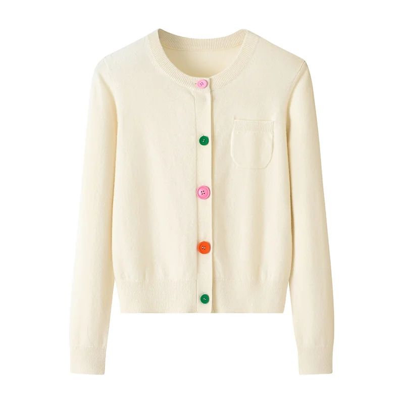 100% Cashmere, Cashmere crew-neck sweater — White, 14–15.5µm, Cashmere Garment / Women — detail view 2