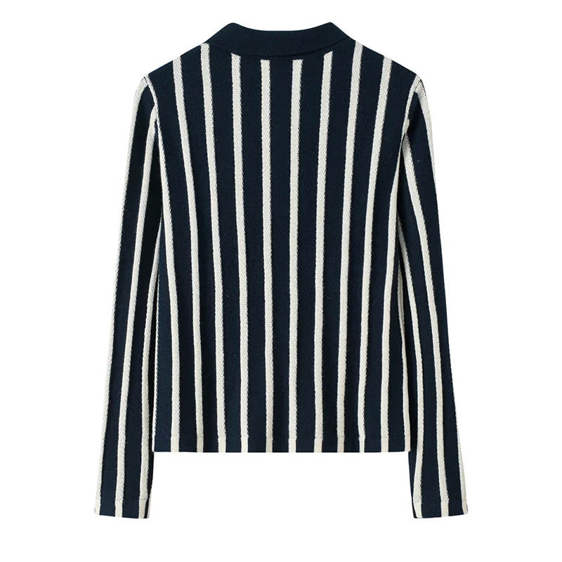 Cashmere crew-neck sweater — Navy Striped — Cashmere Sweaters & Knitwear, 100% Cashmere