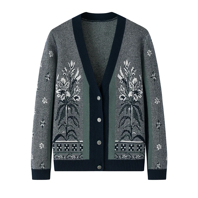 100% Cashmere, Cashmere crew-neck sweater — Green Embroidered, 14–15.5µm, Cashmere Garment / Women — detail view 3
