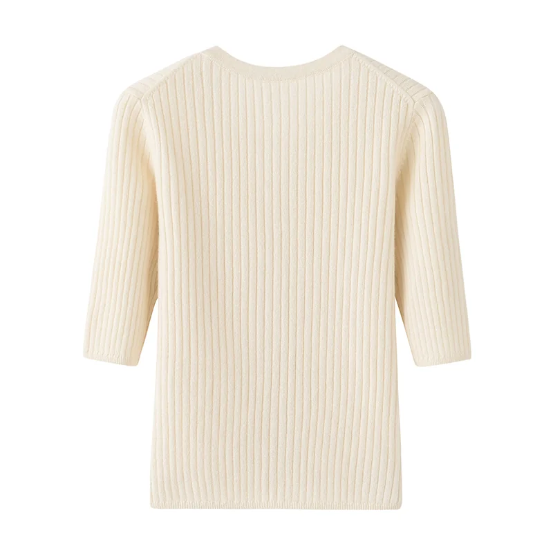 Cashmere crew-neck sweater — White Short sleeve — Cashmere Sweaters & Knitwear, 100% Cashmere