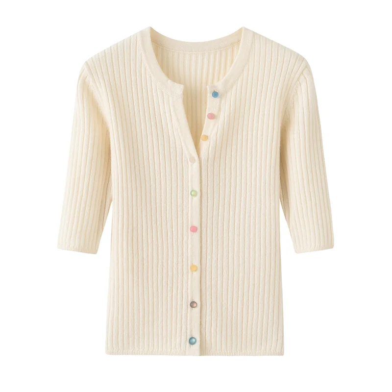 100% Cashmere, Cashmere crew-neck sweater — White Short sleeve, 14–15.5µm, Cashmere Garment / Women — detail view 2