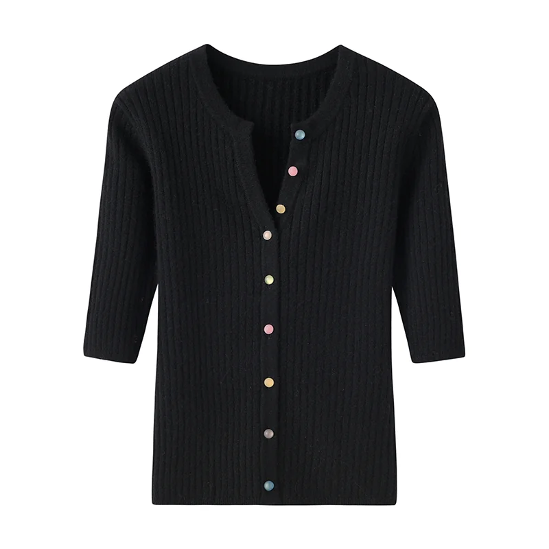 100% Cashmere, Cashmere crew-neck sweater — White Short sleeve, 14–15.5µm, Cashmere Garment / Women — detail view 3