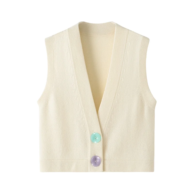 100% Cashmere, Cashmere sleeveless vest — White Tank, 14–15.5µm, Cashmere Garment / Women — detail view 2