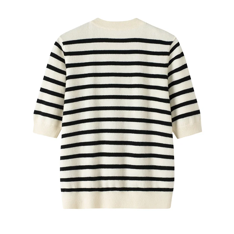 Cashmere crew-neck sweater — White Striped — Cashmere Sweaters & Knitwear, 100% Cashmere
