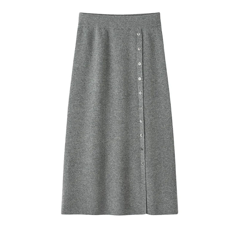 100% Cashmere, Cashmere knit skirt — Grey Skirt, 14–15.5µm, Cashmere Garment / Women — detail view 2