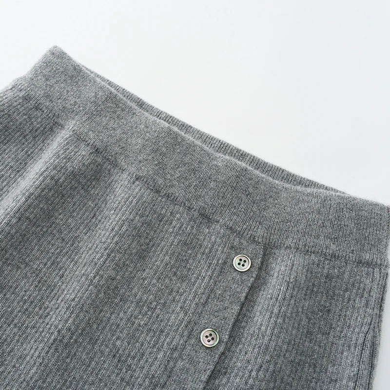 100% Cashmere, Cashmere knit skirt — Grey Skirt, 14–15.5µm, Cashmere Garment / Women — detail view 5
