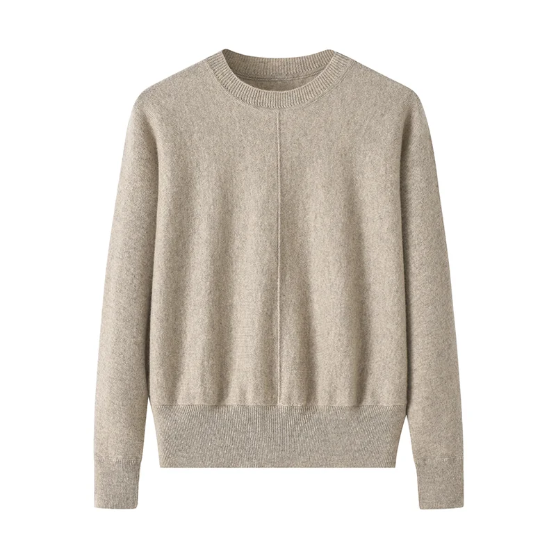 100% Cashmere, Cashmere crew-neck sweater — Grey, 14–15.5µm, Cashmere Garment / Women — detail view 3
