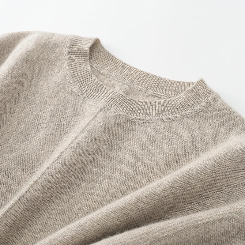 100% Cashmere, Cashmere crew-neck sweater — Grey, 14–15.5µm, Cashmere Garment / Women — detail view 7