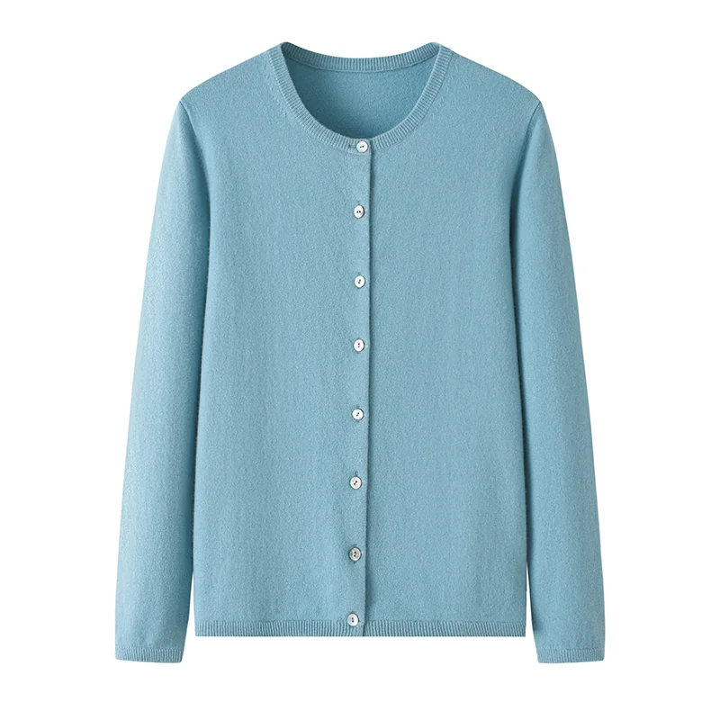 100% Cashmere, Cashmere crew-neck sweater — Blue, 14–15.5µm, Cashmere Garment / Women — detail view 2