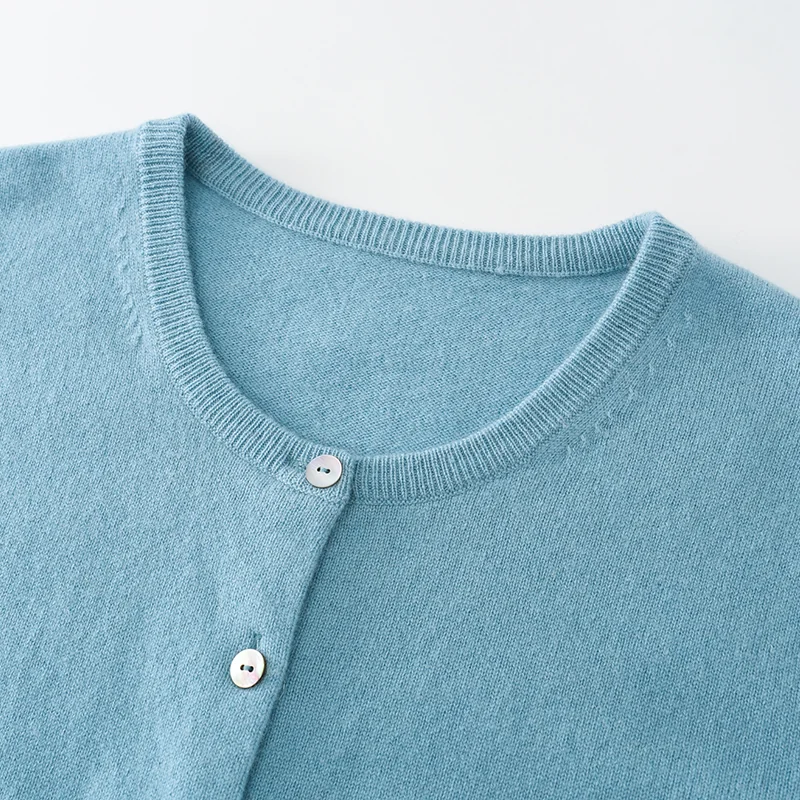 100% Cashmere, Cashmere crew-neck sweater — Blue, 14–15.5µm, Cashmere Garment / Women — detail view 12