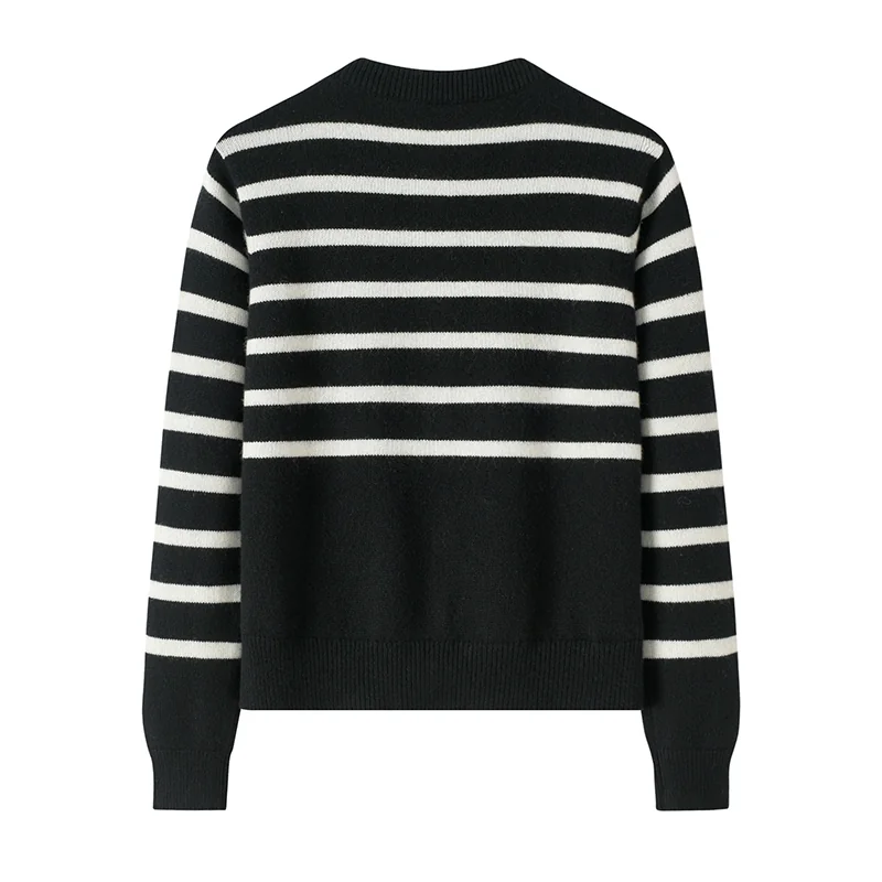 Cashmere crew-neck sweater — Black Striped — Cashmere Sweaters & Knitwear, 100% Cashmere