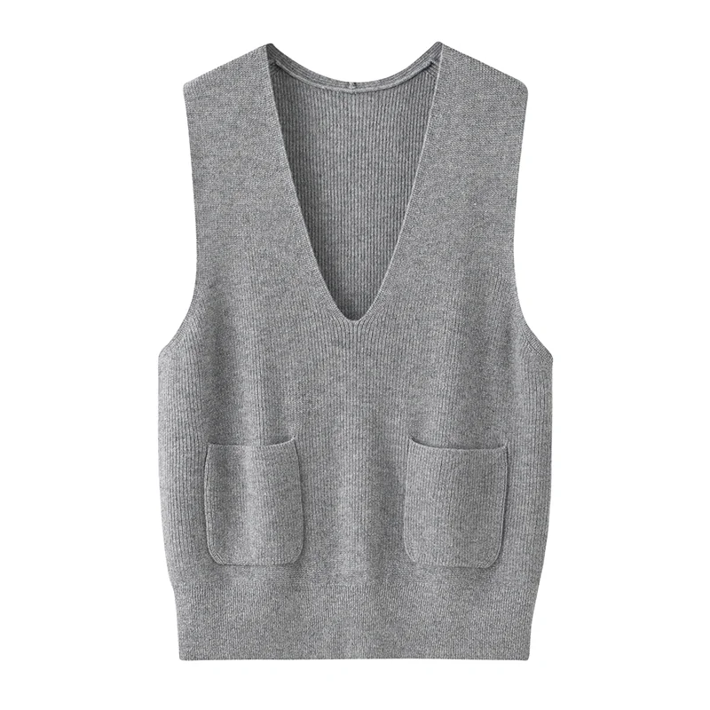 100% Cashmere, Cashmere sleeveless vest — Grey Tank, 14–15.5µm, Cashmere Garment / Women — detail view 2