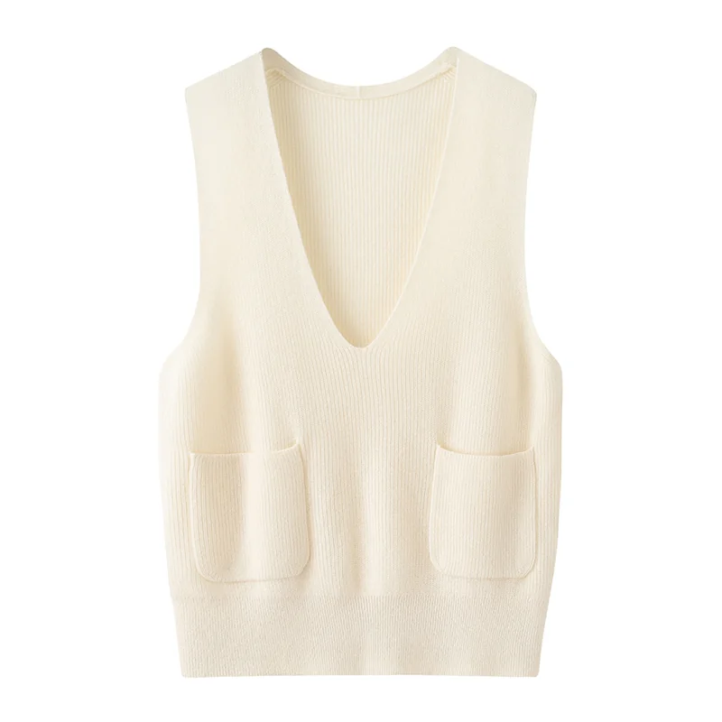 100% Cashmere, Cashmere sleeveless vest — Grey Tank, 14–15.5µm, Cashmere Garment / Women — detail view 3